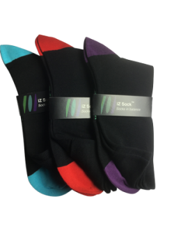 iZ Sock - 3 pak med farvet hæl og tå bambusstrømper i (sort, rød, lilla og turkis) Unisex